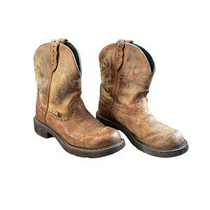 Justin Gypsy Brown Teal Leather Round Toe Pull On Western Boots - Women's 7.5